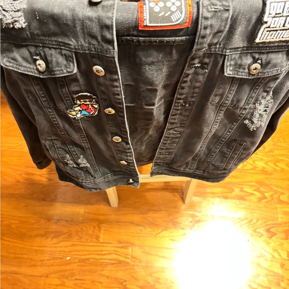 Black Denim Jacket with Patches